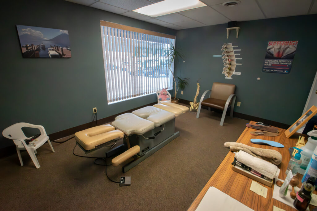 Exam room at Onion River Chiropractic in Winooski, Vermont